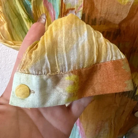 Yavi Chanderi Summer Labile Button Front Shirt in Yellow Multi Color - Size M - Picture 6 of 9